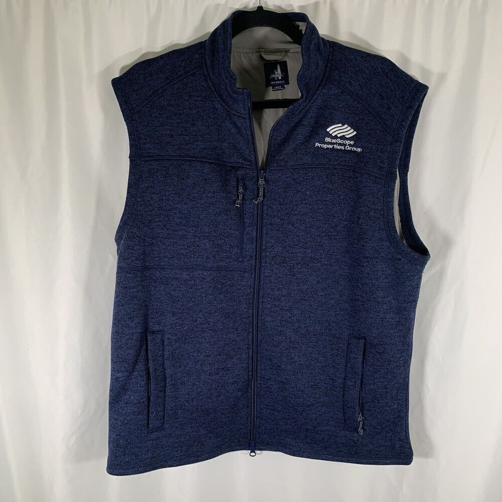 Johnnie O Vest Men's Large Heathered Blue Zip Up Pockets Bluescope Properties